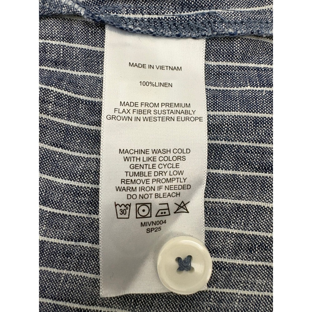 Quince 100% European Linen Button Front Dress Size M Chambray Stripe Midi Pocket - Picture 9 of 10